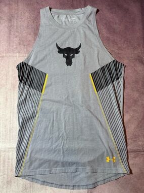Under Armour Project Rock Tank Top Mens M Gray Brahma Bull Stretch 1321433 Gym